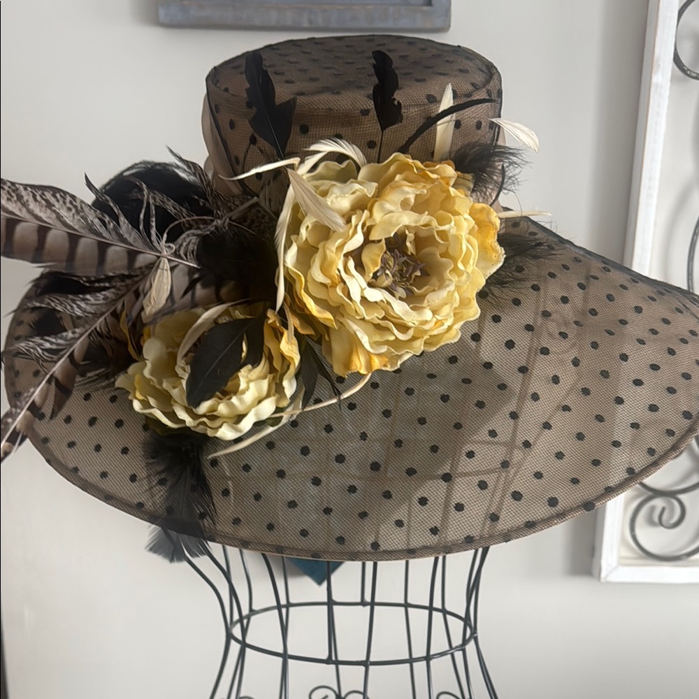 Elegant Polka Dot Hat with Floral Accents